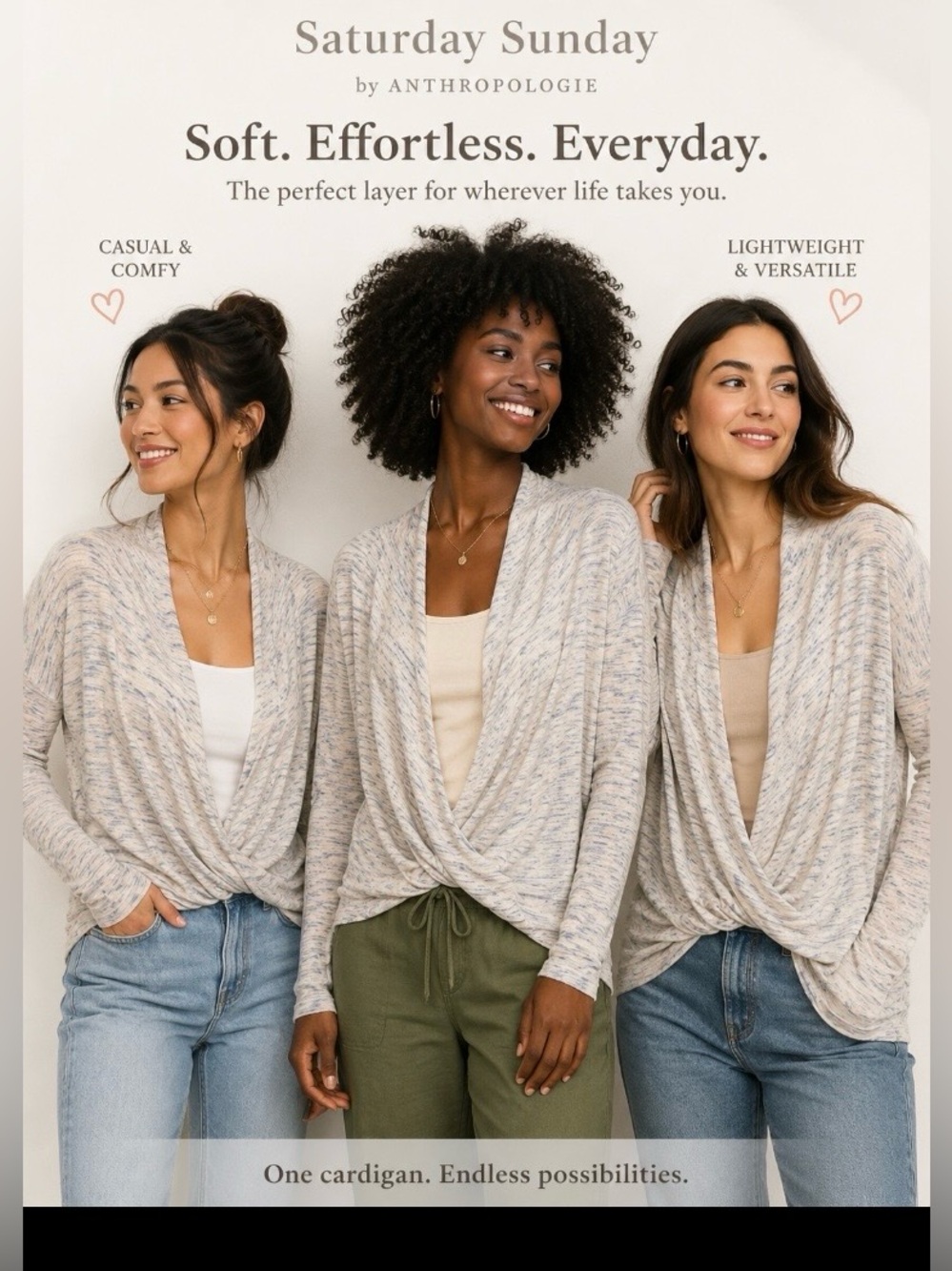 Saturday Sunday Anthropologie Soft Heathered Open Front Cardigan Made in USA M